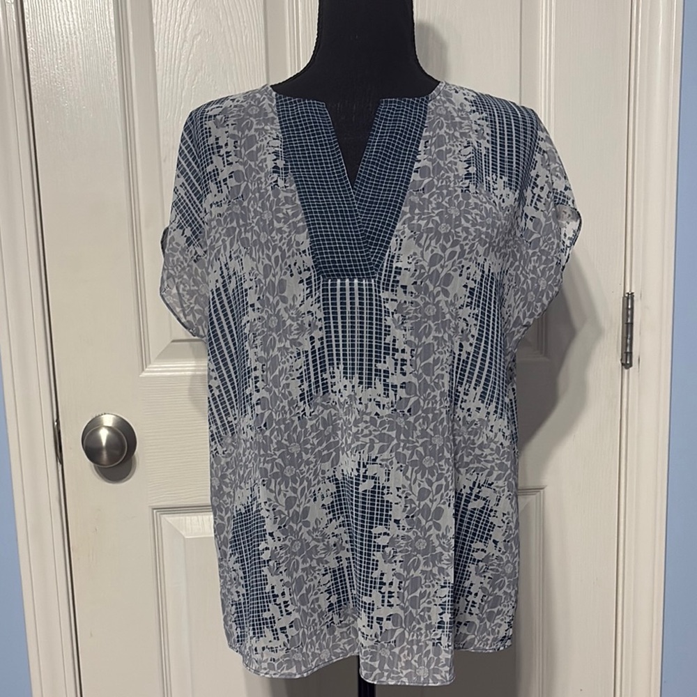 CAbi Blue and Purple Boxy Dolman Sleeve Blouse